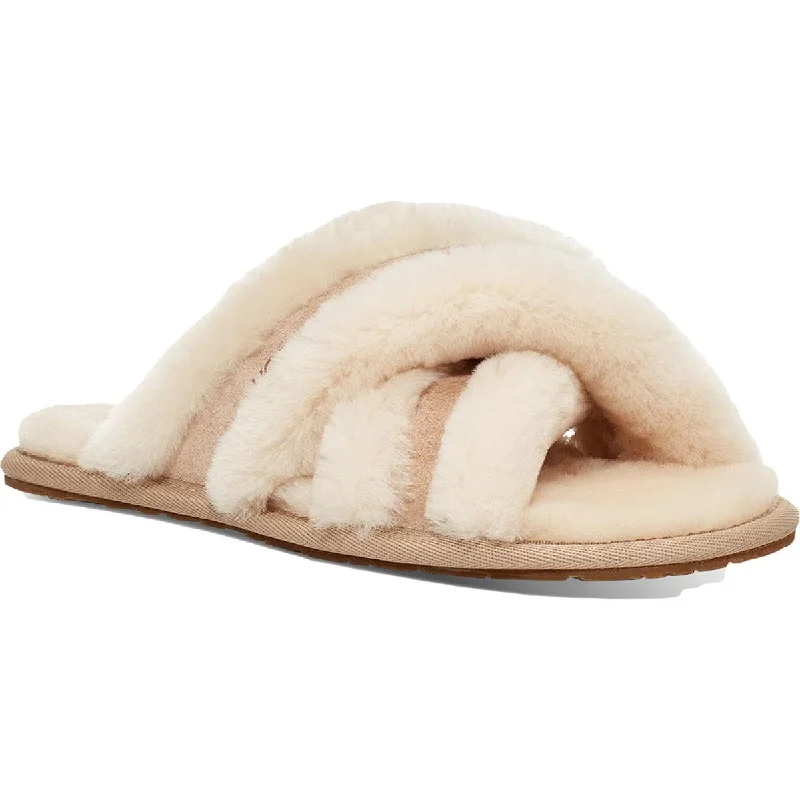 Ugg Scuffita Women's Sheepskin Criss-Cross Fluffy Slide Slippers