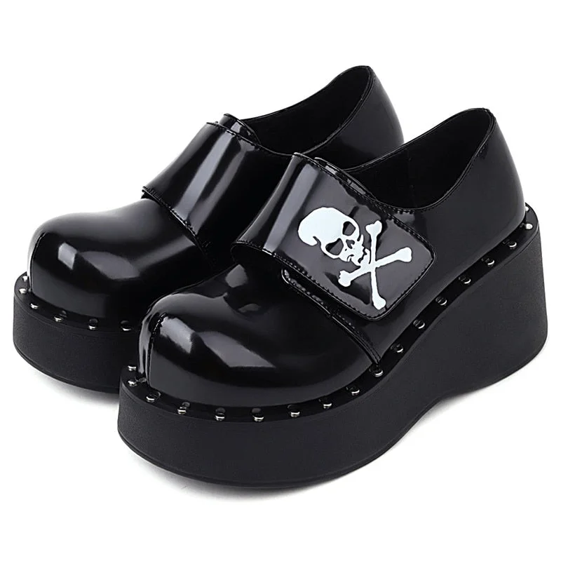 Platform Gothic Skeleton Print Mary Jane Shoes