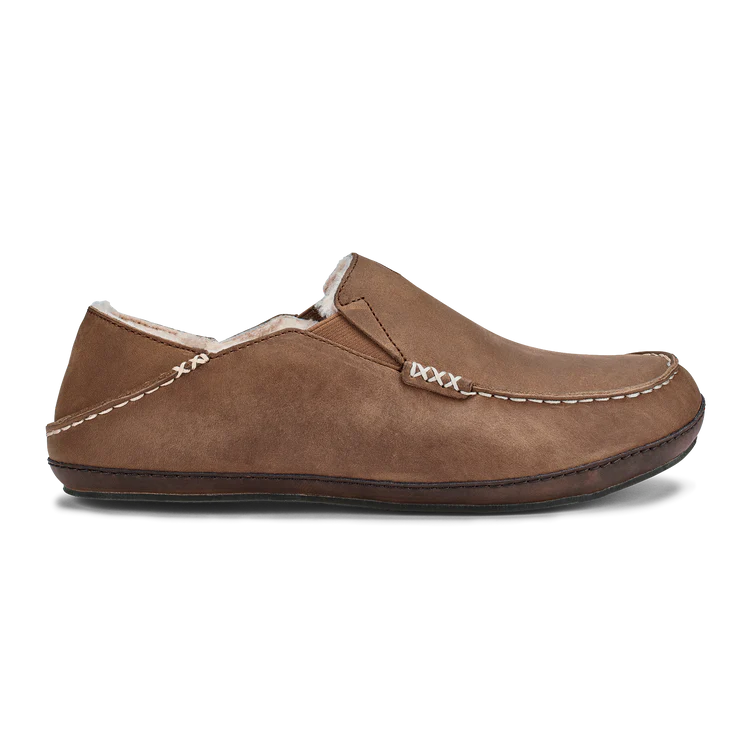 Moloa Men's Premium Leather Slipper in Toffee an Dark Wood