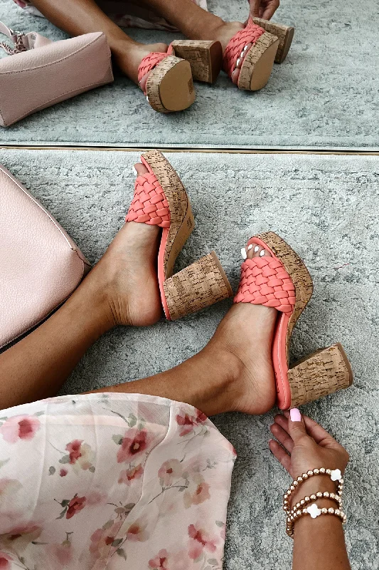 Gladys Shu Shop Braided Cork Heels (Coral)