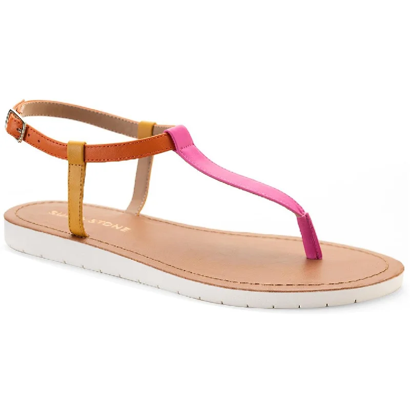 Sun + Stone Womens Kristi Faux Leather Slingback Flat Sandals