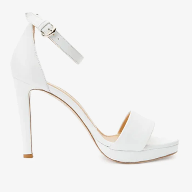 The Aksu White Leather Ankle Strap Women Sandal