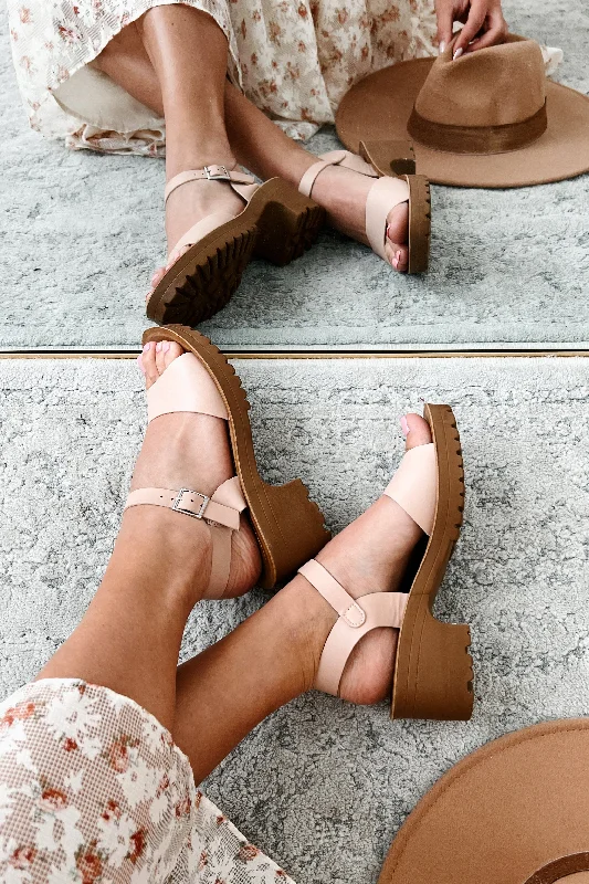 Walking On Air Open Toe Chunky Heel Sandals (Nude)