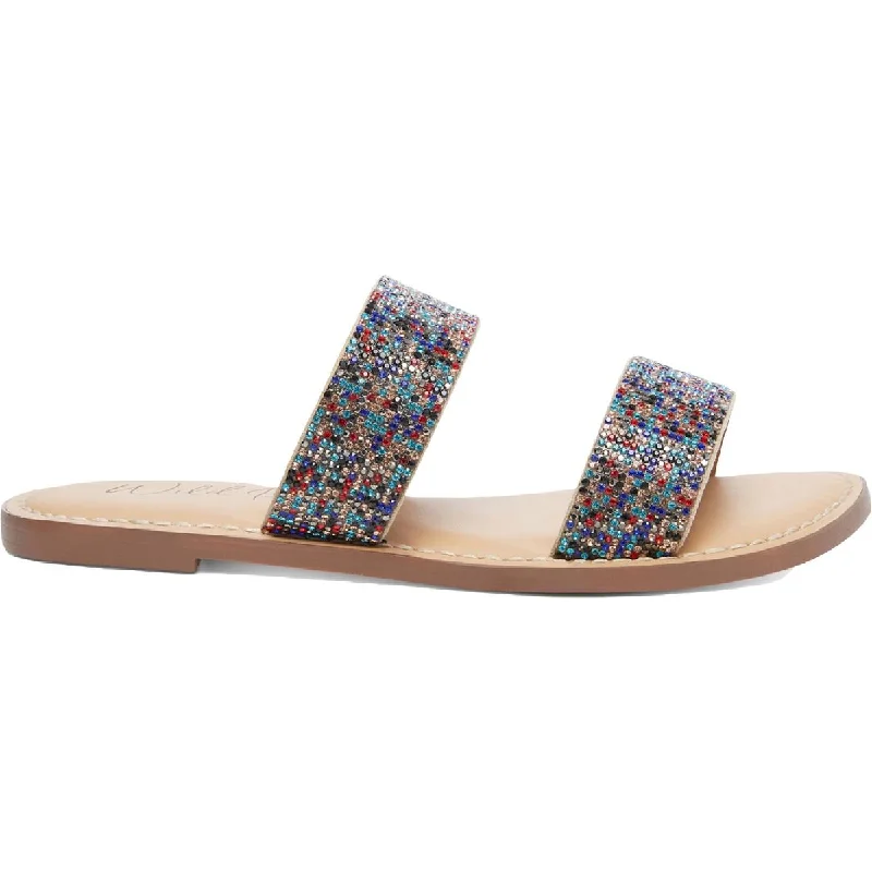 Wild Pair Womens Ginnie Embellished Rhinestone Flat Sandals