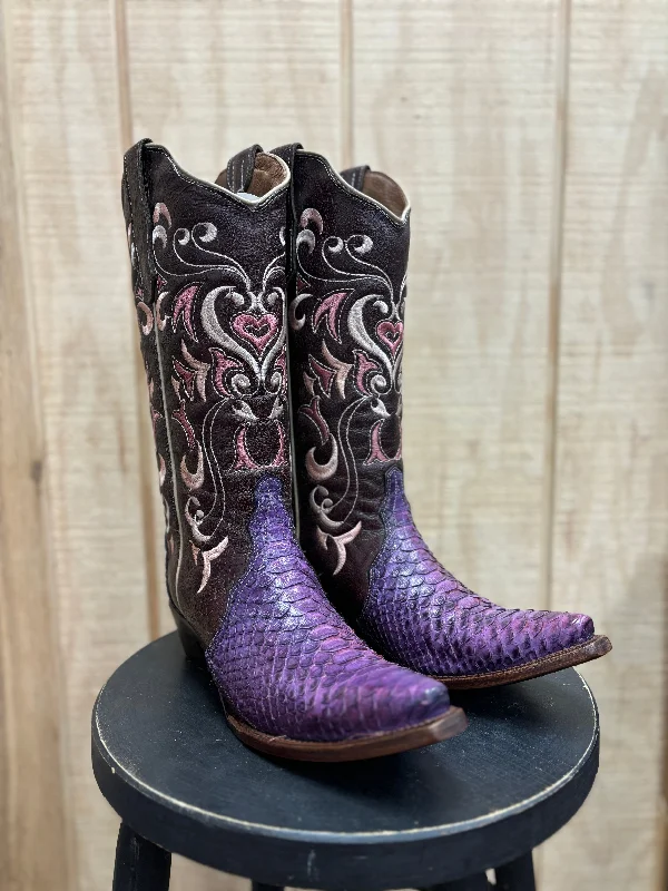 Circle G Women's Purple Embroidered Python Snip Toe Cowgirl Boots Snip Toe Cowgirl Boots L6115