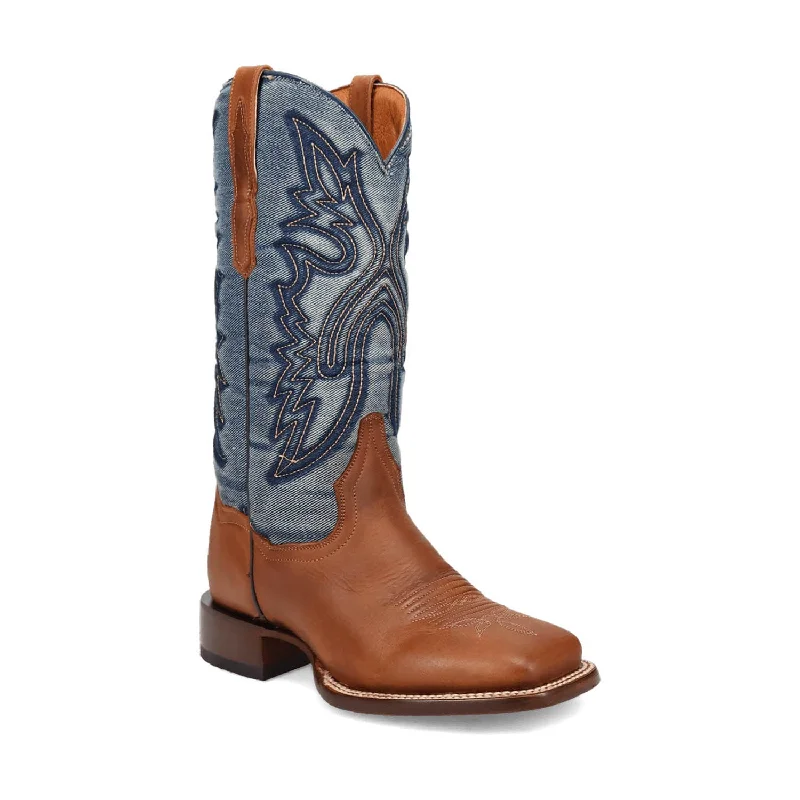 Dan Post Womens Ellie Tan/Denim Leather Cowboy Boots