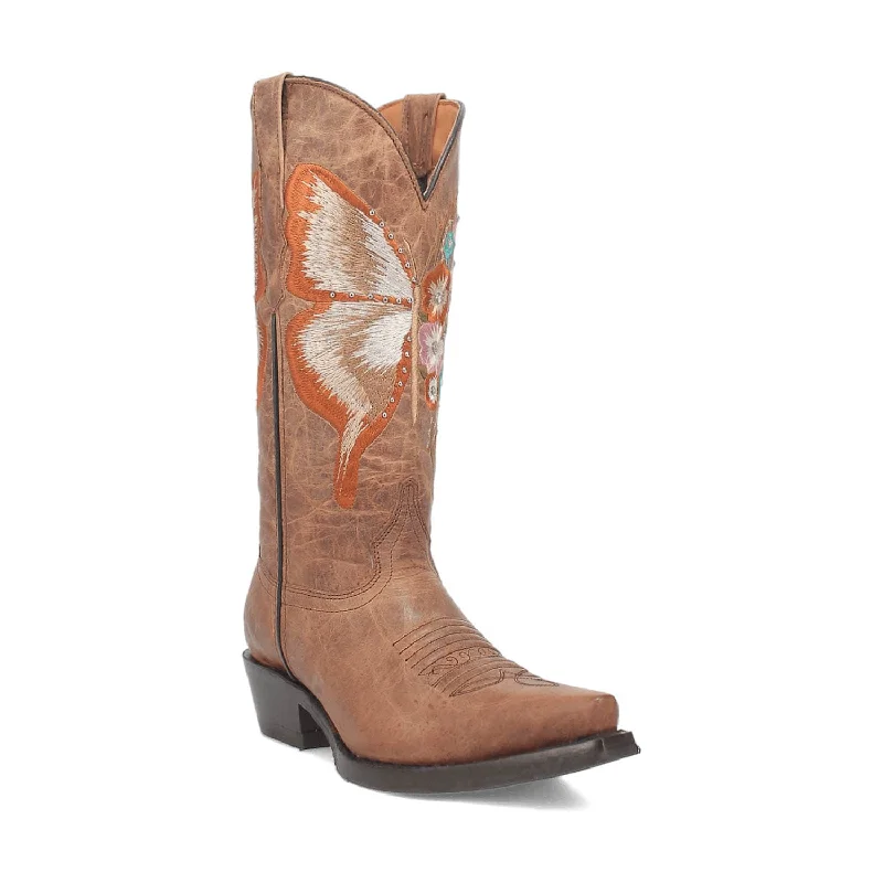 Dingo Womens Duchess Butterfly Brown Leather Cowboy Boots