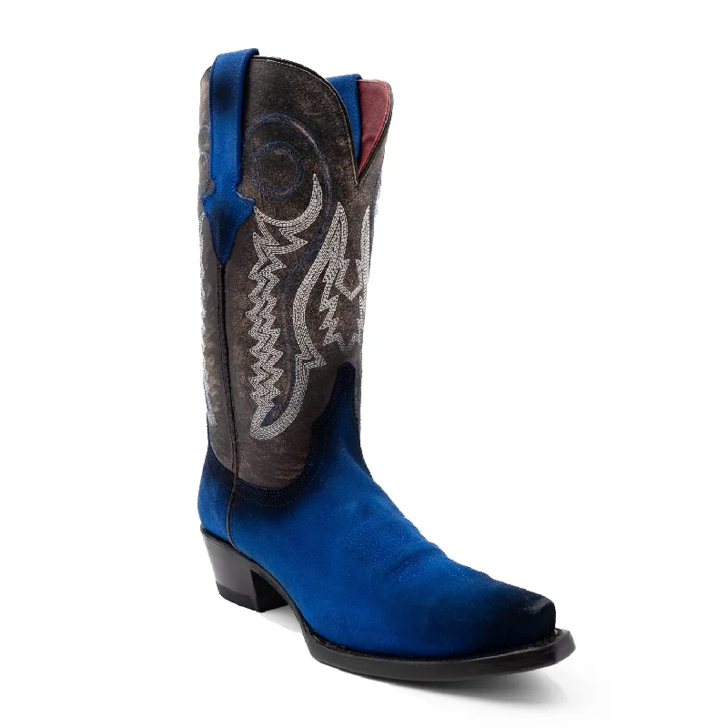 Ferrini Womens Roughrider V-Toe Electric Blue Leather Cowboy Boots