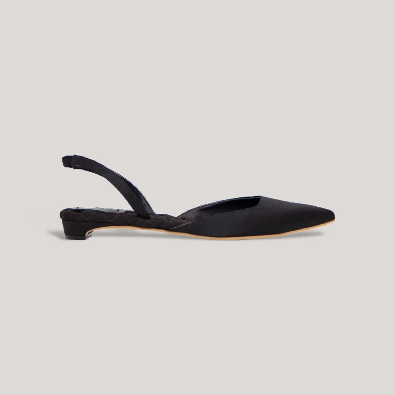 JACKIE | Black Satin Slingback Flats