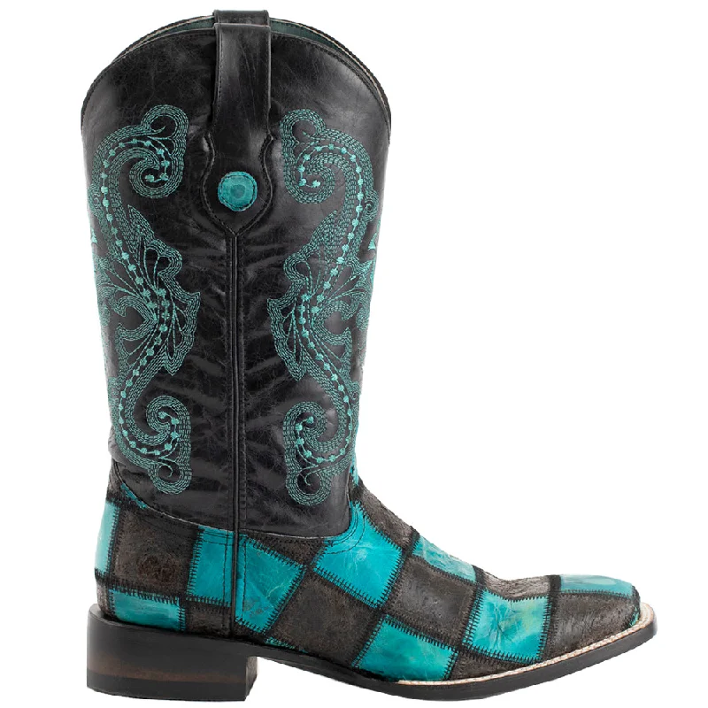 Patchwork Embroidered Square Toe Cowboy Boots