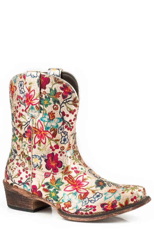 Roper Gold Floral Womens Multi-Color Faux Leather Ingrid Cowboy Boots 8.5