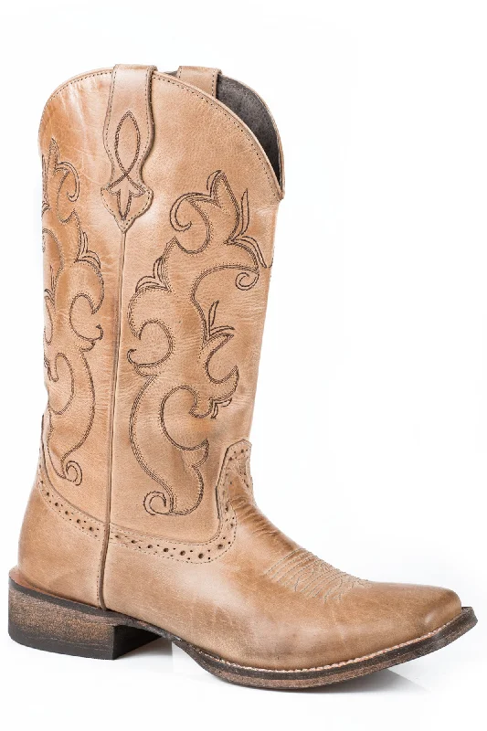 Roper Lindsey Ladies Tan Leather Western Boots 9.5