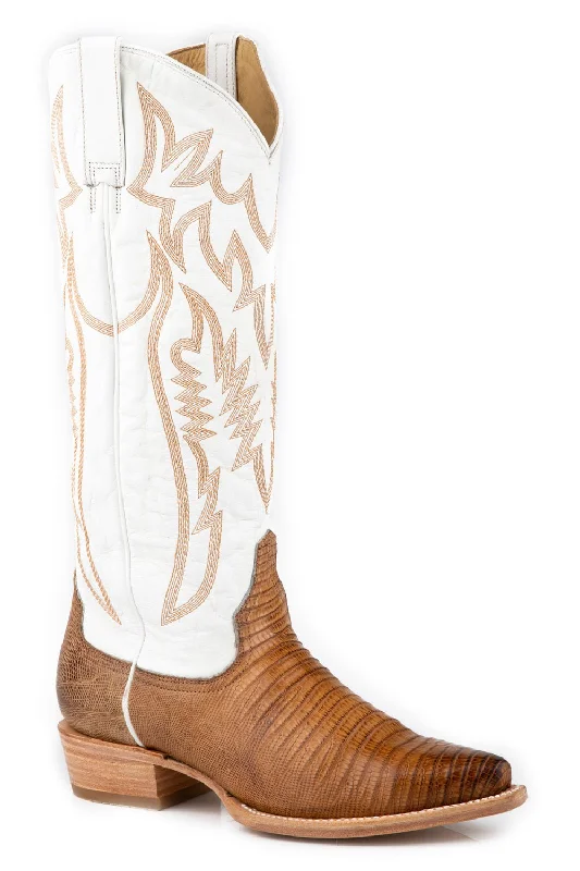 Stetson Womens Toni Tan Teju Lizard Cowboy Boots