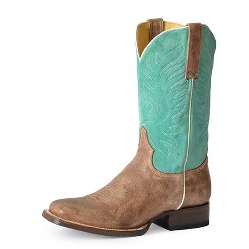 Roper Women's Tan/Turquoise Square Toe Boots