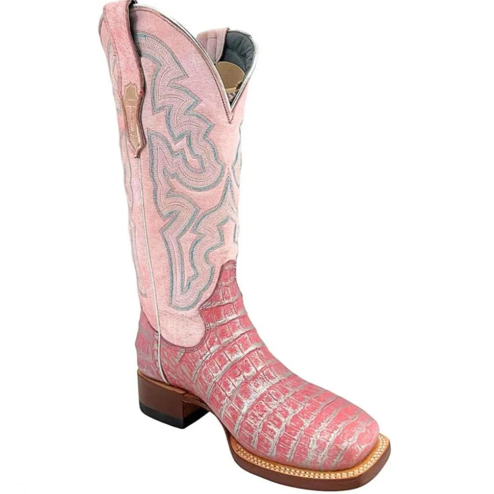 Tanner Mark Women's Imitation Caiman Belly Western Boots in Pink